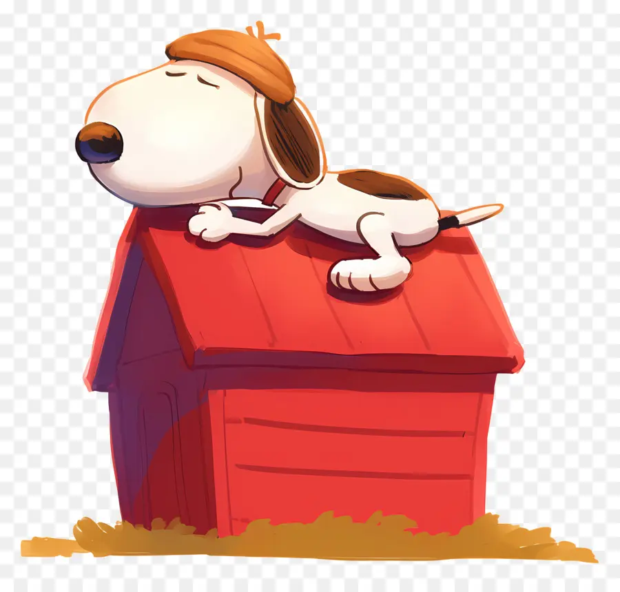 Snoopy Dort，Chien De Dessin Animé Sur La Maison Rouge PNG