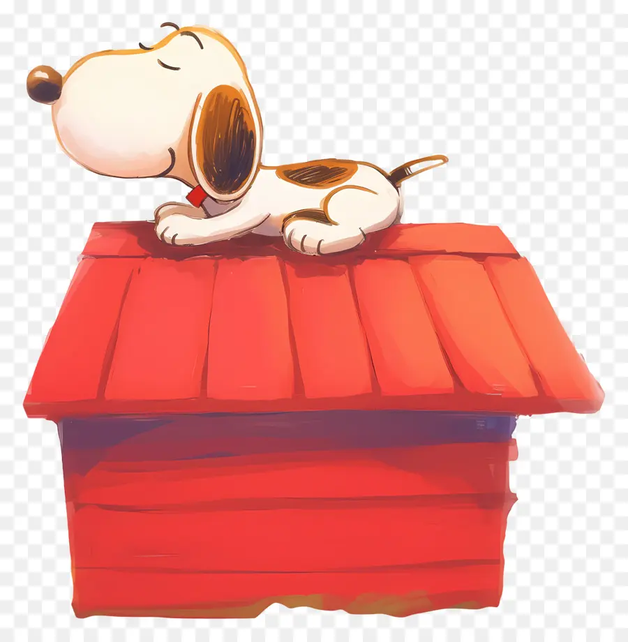 Snoopy Dort，Chien De Dessin Animé Sur La Maison Rouge PNG