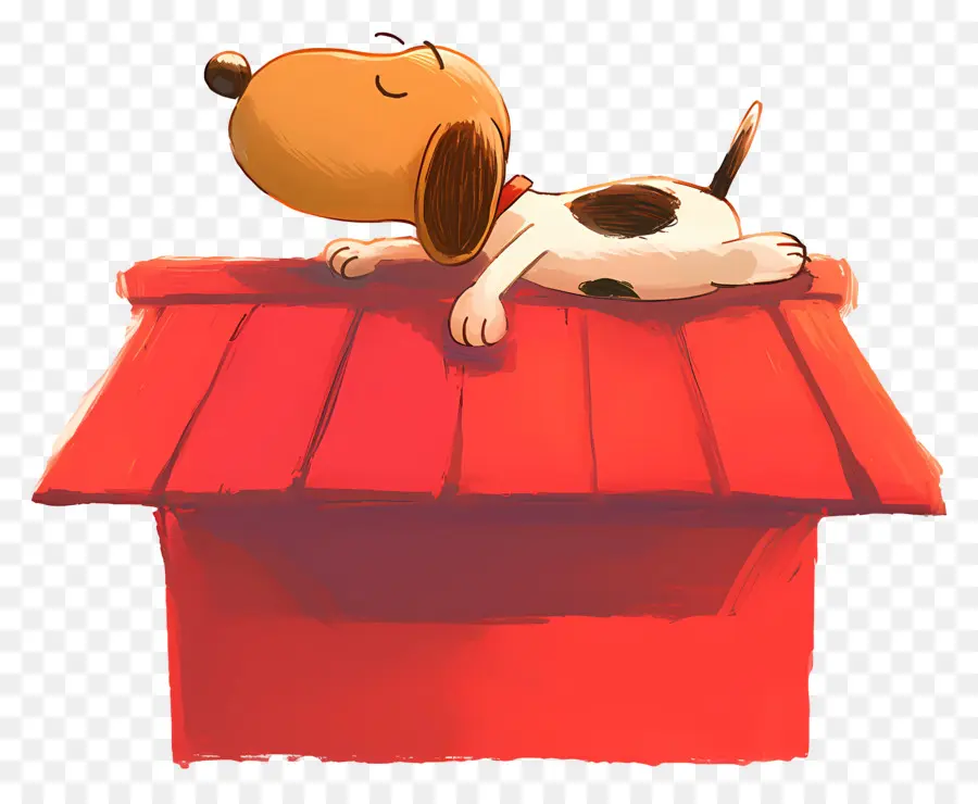 Snoopy Dort，Chien De Dessin Animé Sur Le Toit Rouge PNG