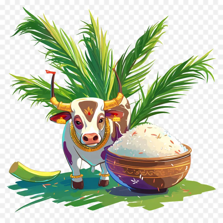 Pongal，Vache Avec Pot De Riz PNG