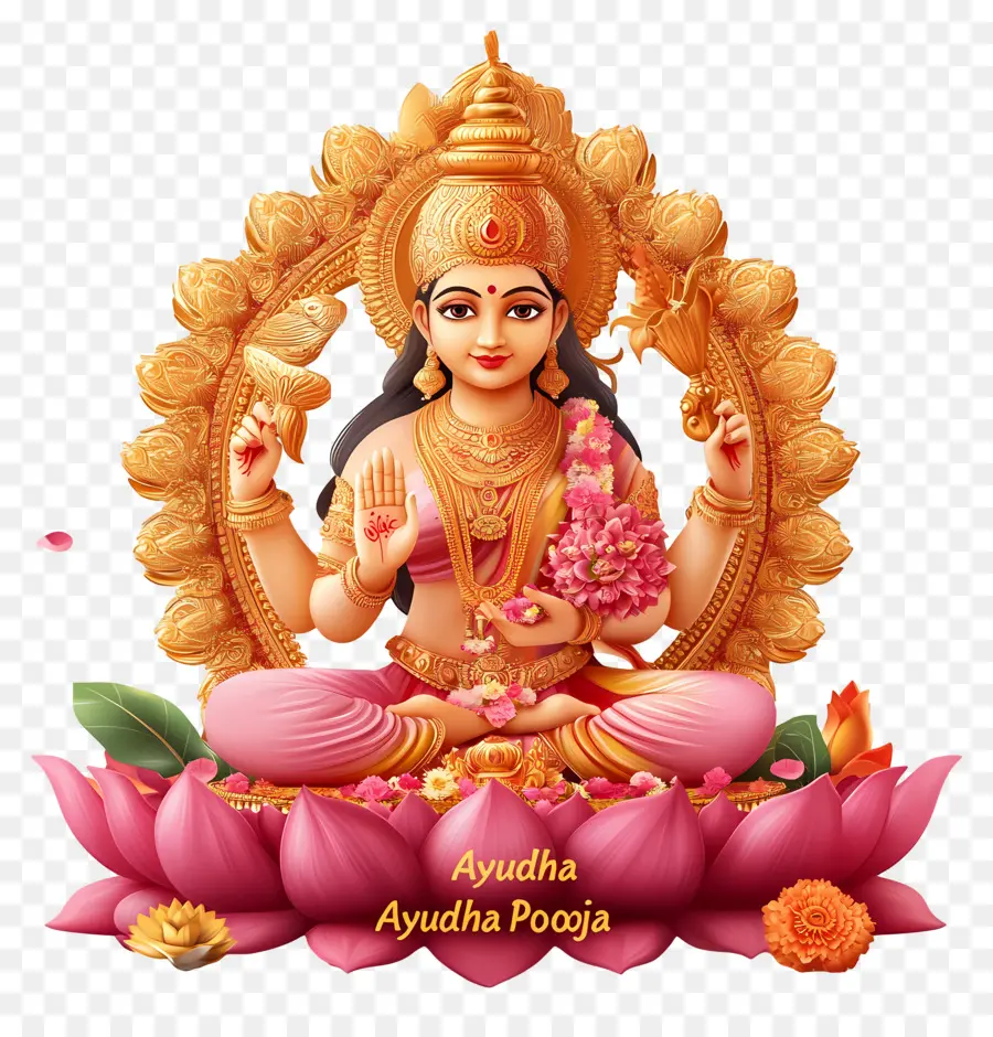 Ayudha Pooja，Déesse Sur Lotus PNG