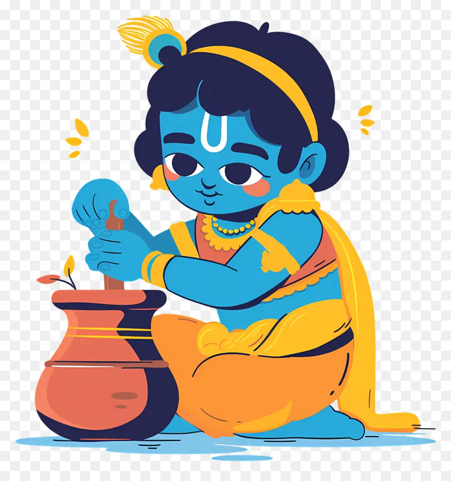 Bébé Krishna，Enfant Bleu Avec Pot PNG