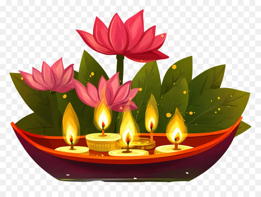 Karthika Purnima，Lotus Et Bougies PNG