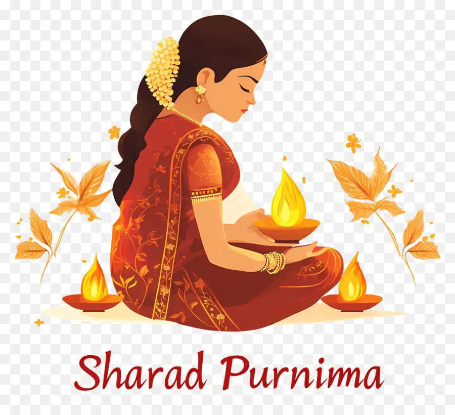 Sharad Purnima，Femme En Tenue Traditionnelle PNG