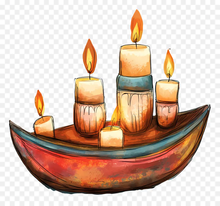 Karthika Purnima，Bateau Artistique Avec Bougies PNG