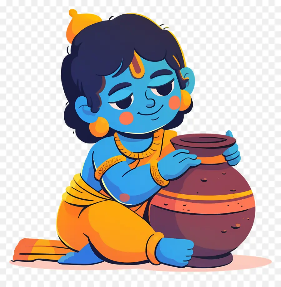 Bébé Krishna，Enfant Bleu Avec Pot PNG