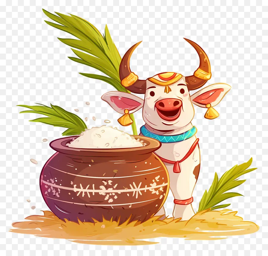 Pongal，Vache Avec Pot De Riz PNG