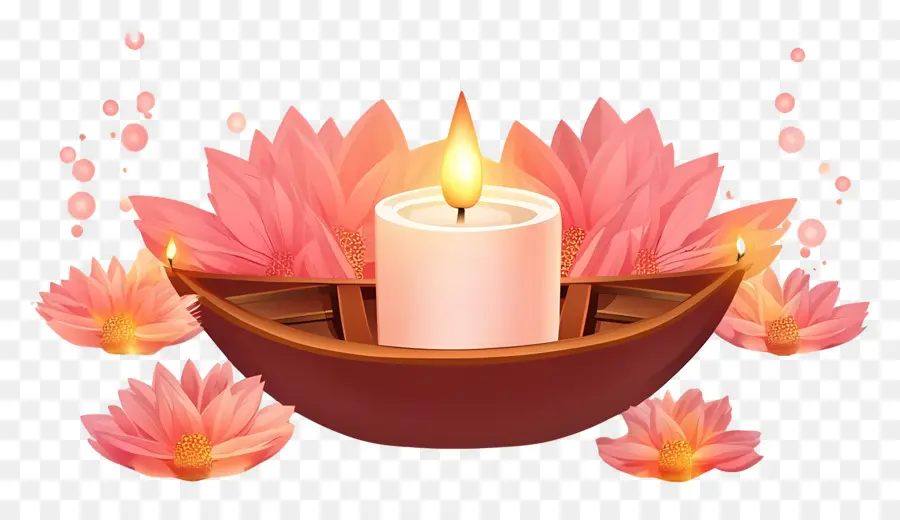 Karthika Purnima，Bougie Flottante Avec Lotus PNG