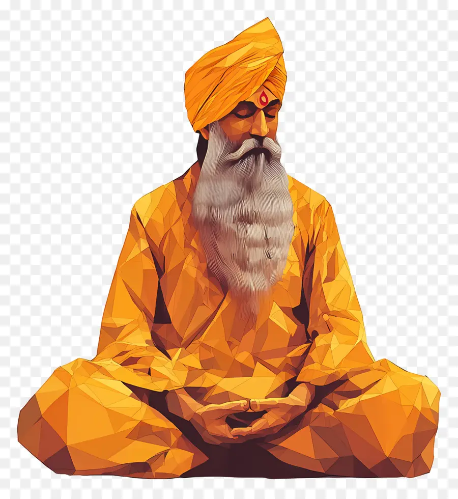 Gourou Nanak Jayanti，Homme Polygonal En Méditation PNG