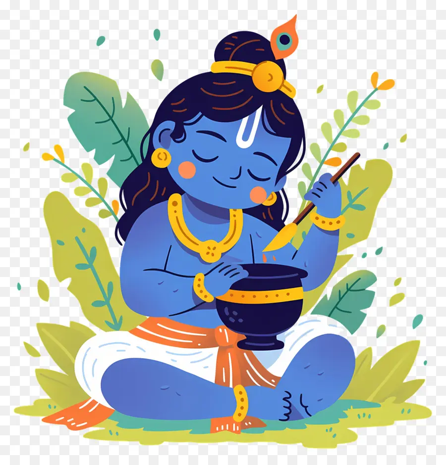 Bébé Krishna，Enfant Bleu Avec Pot PNG