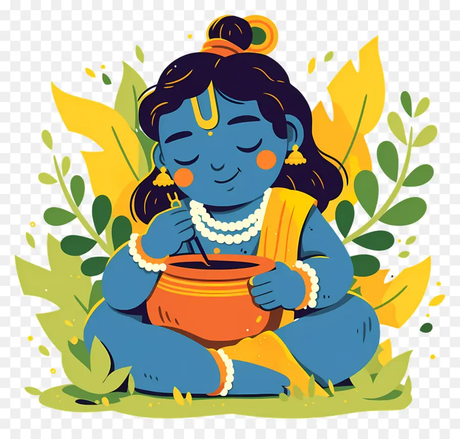 Bébé Krishna，Enfant Bleu Avec Pot PNG