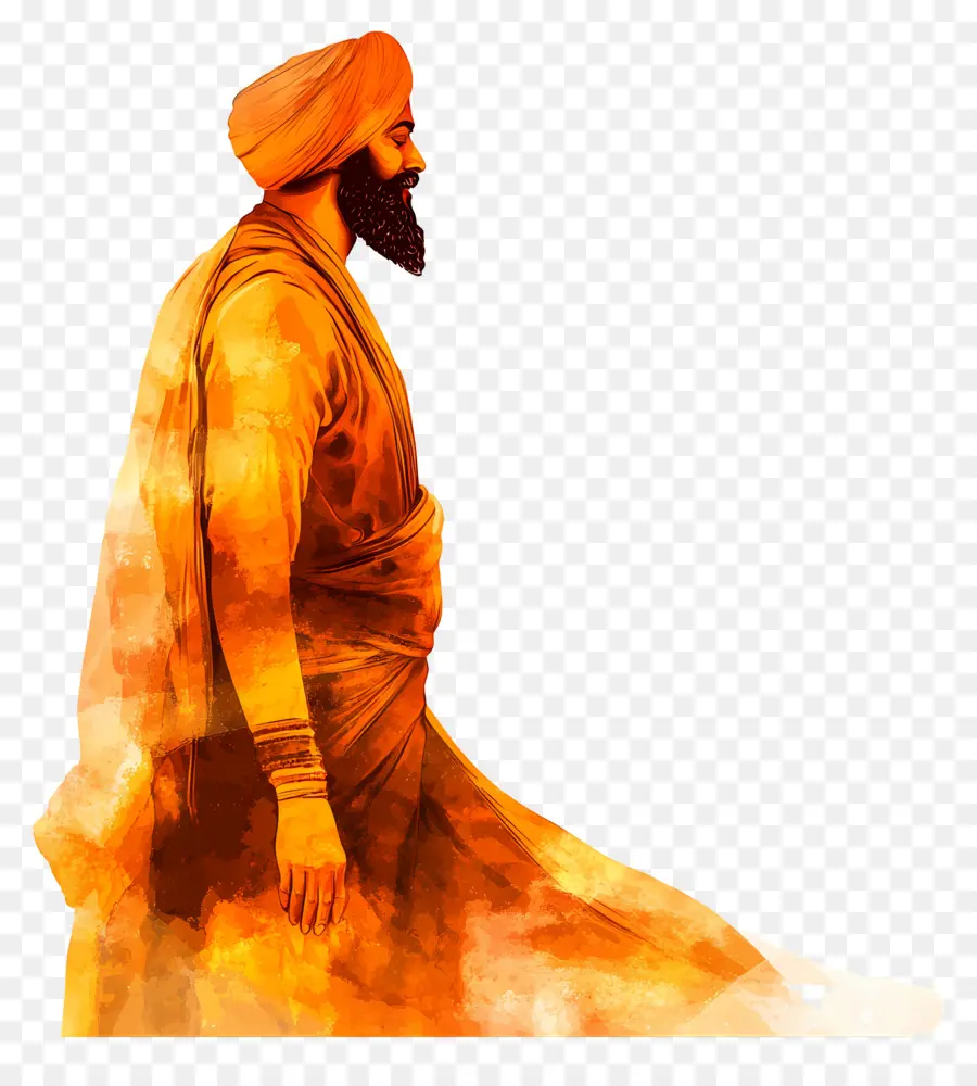 Gourou Nanak Jayanti，Homme Sikh En Orange PNG