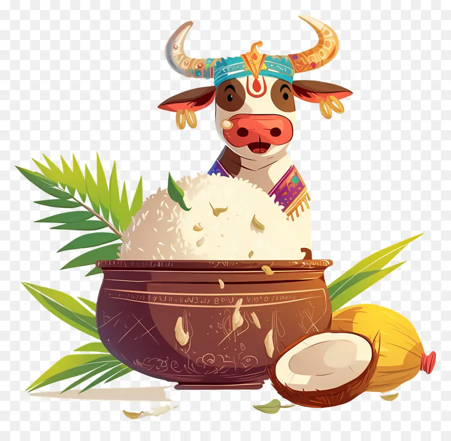 Pongal，Vache Avec Pot De Riz PNG