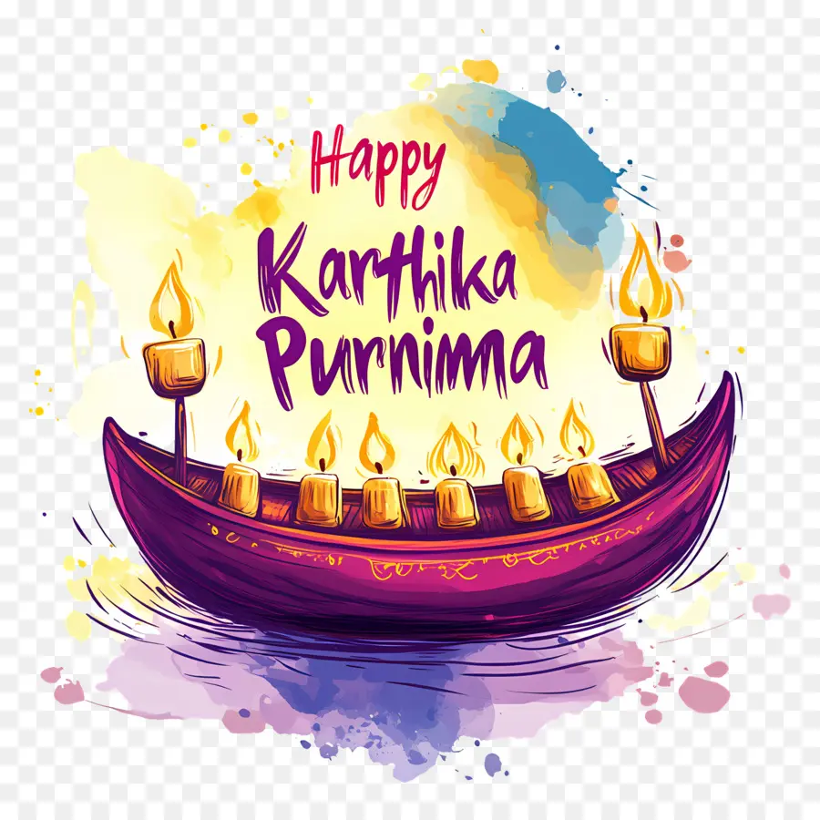 Joyeux Karthika Purnima，Bateau Coloré Avec Des Bougies PNG