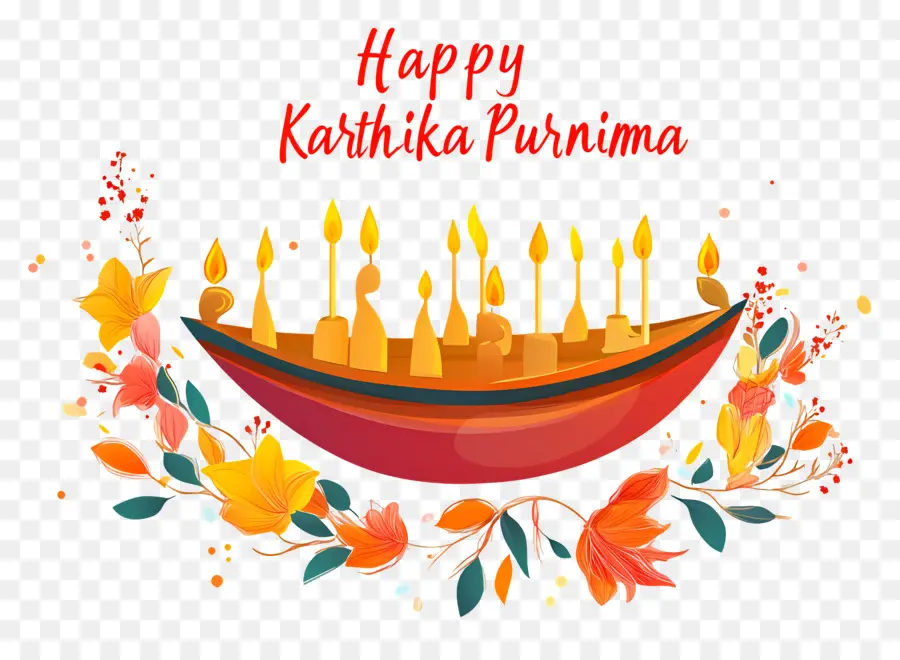 Joyeux Karthika Purnima，Bateau Fleuri Avec Bougies PNG