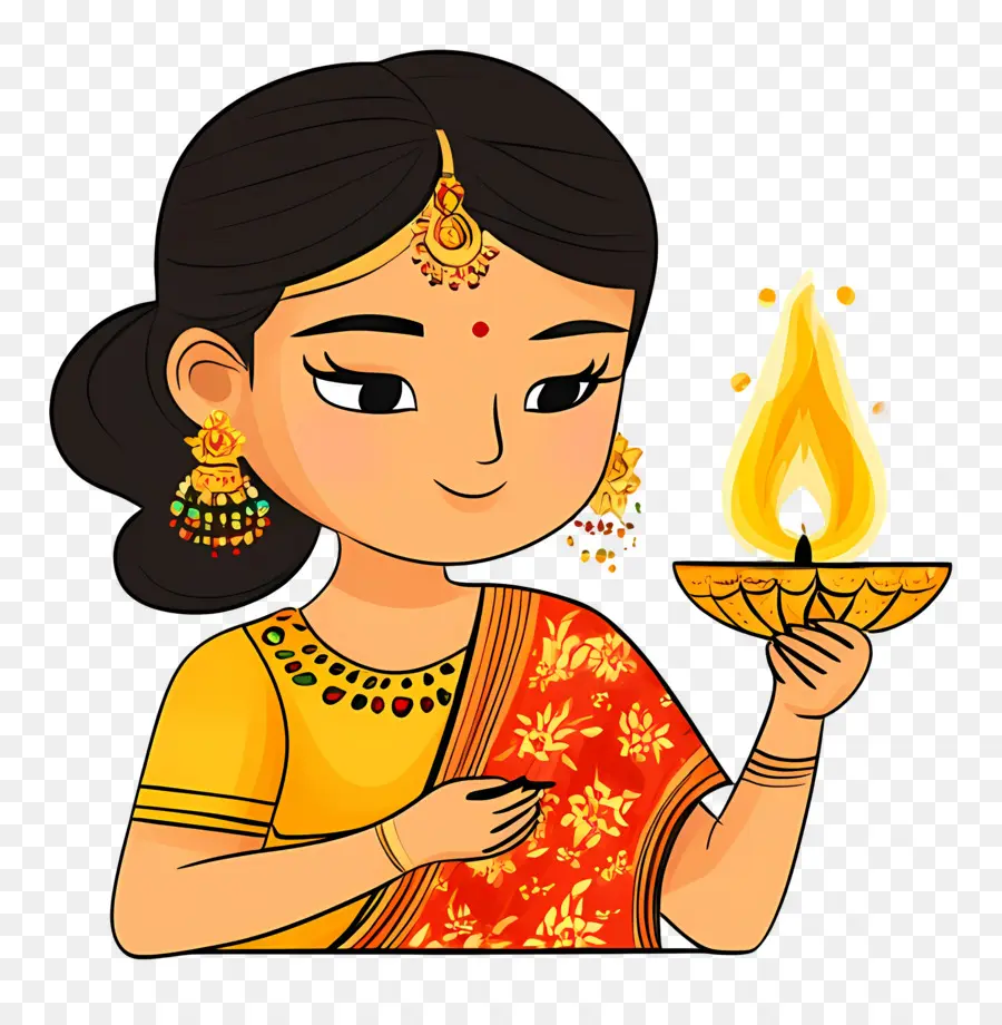 Karthika Purnima，Femme Avec Diya PNG