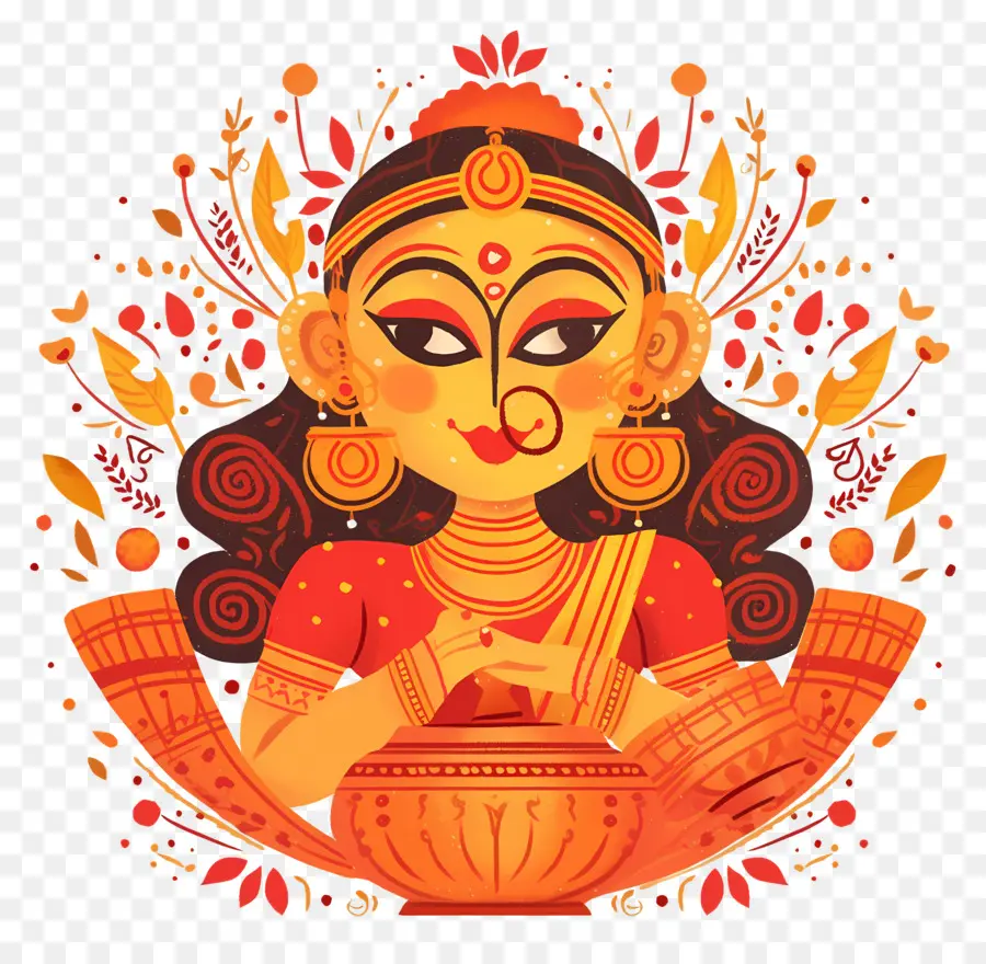 Dussehra，Déesse Orange Avec Pot PNG