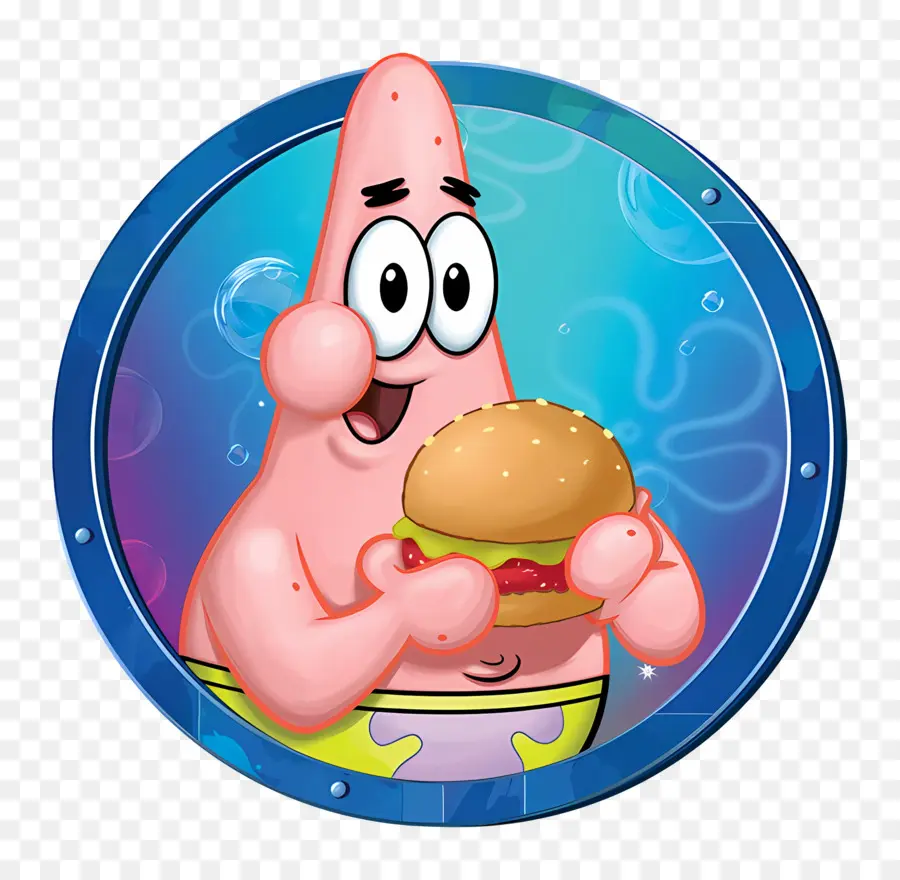 Patrick Étoile，Étoile De Mer Rose Avec Burger PNG