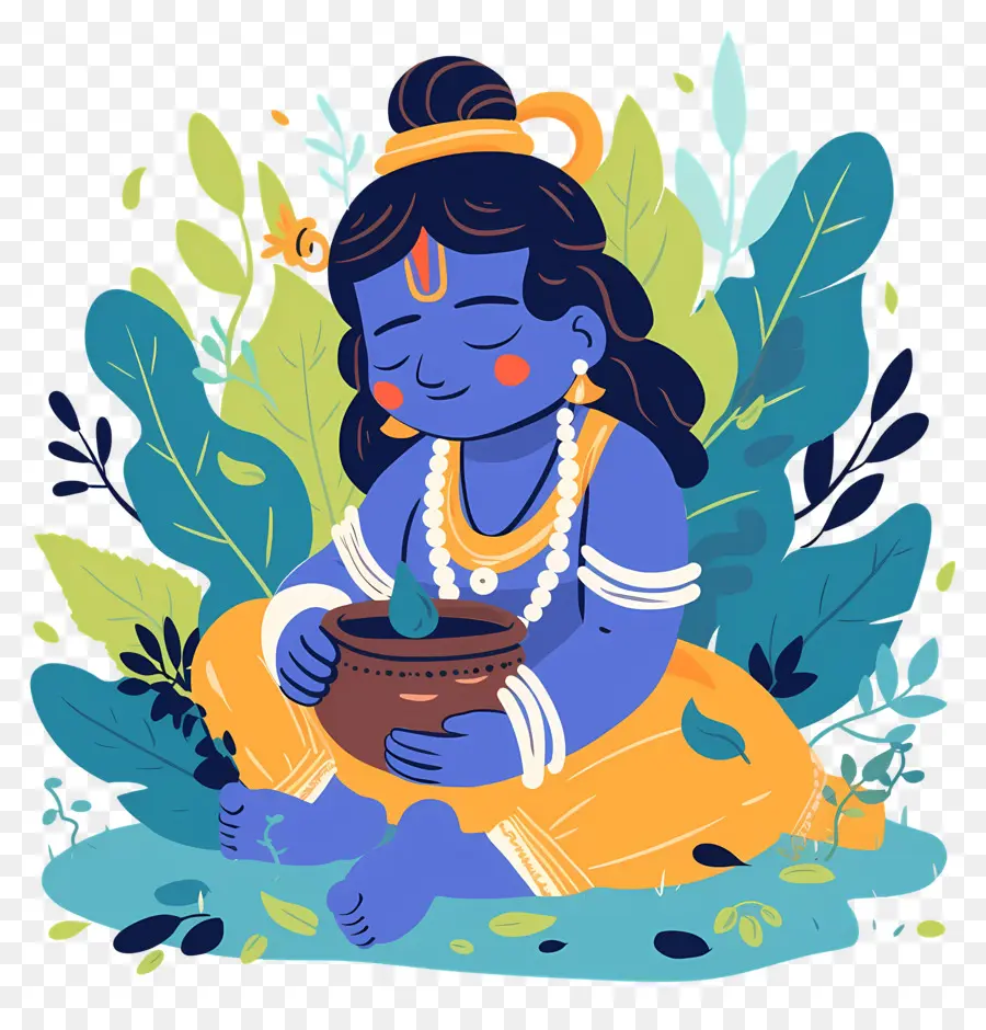 Bébé Krishna，Enfant Bleu Avec Pot PNG