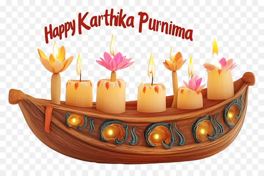 Joyeux Karthika Purnima，Bateau Décoratif Avec Bougies PNG