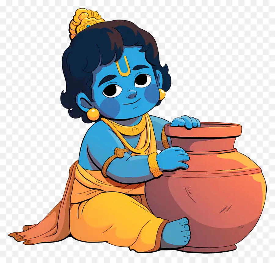 Bébé Krishna，Enfant Bleu Avec Pot PNG