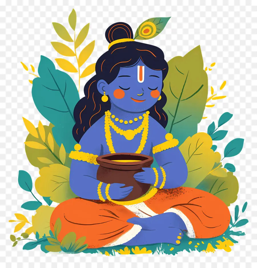 Bébé Krishna，Enfant Bleu Avec Pot PNG