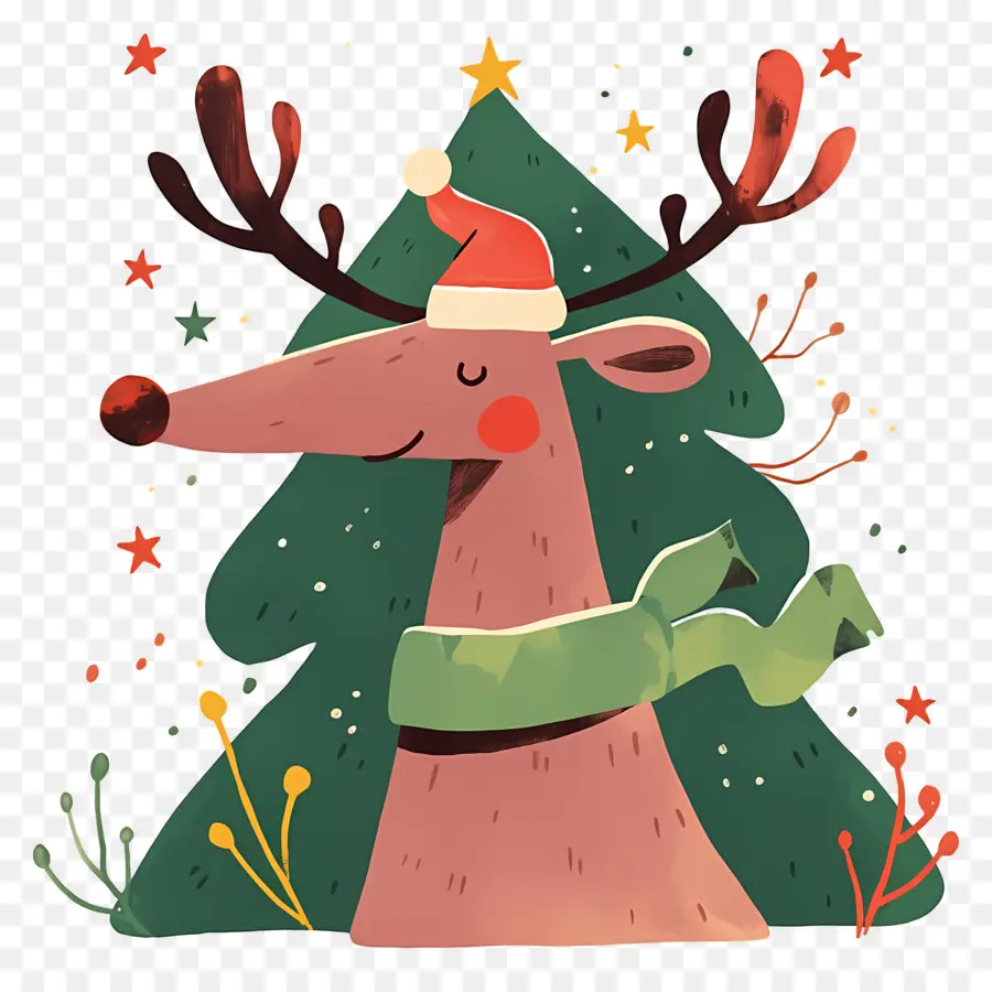 Cerf De Noël，Renne Avec écharpe PNG