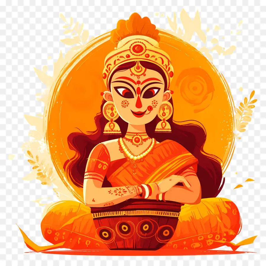 Dussehra，Déesse Assise Orange PNG