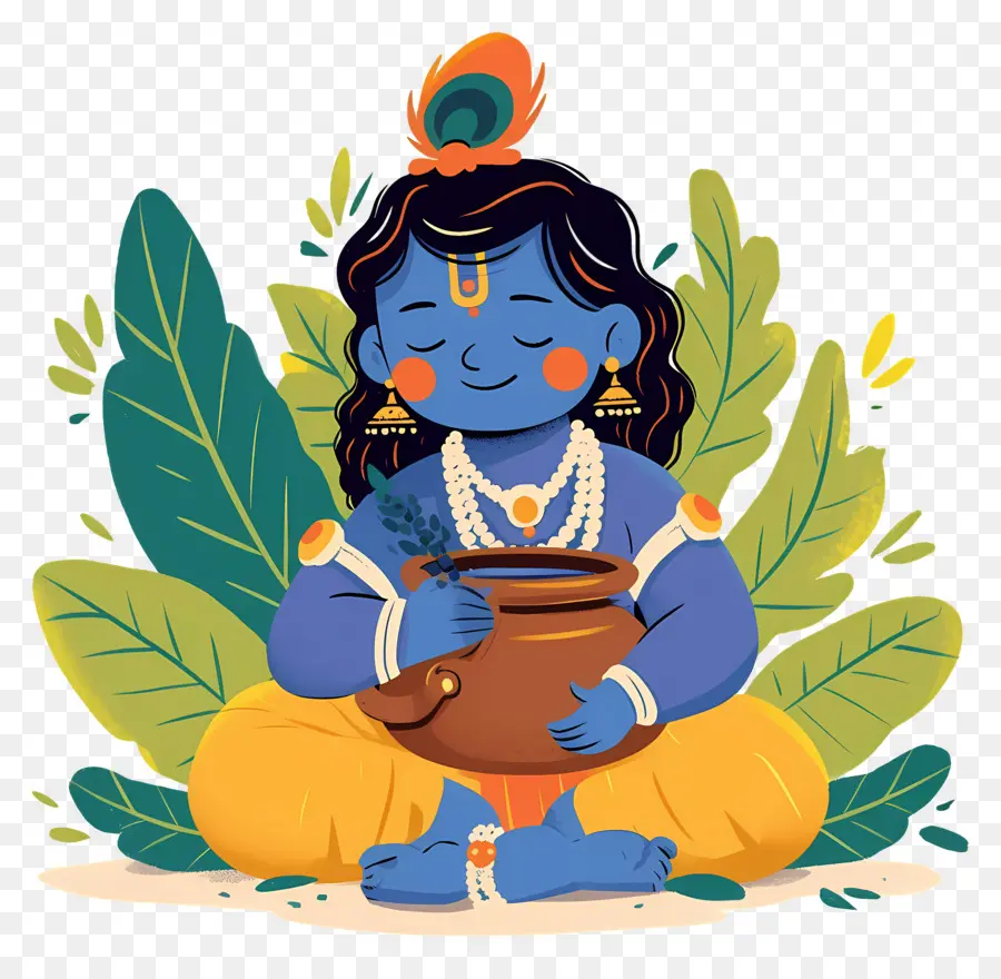 Bébé Krishna，Enfant Bleu Avec Pot PNG