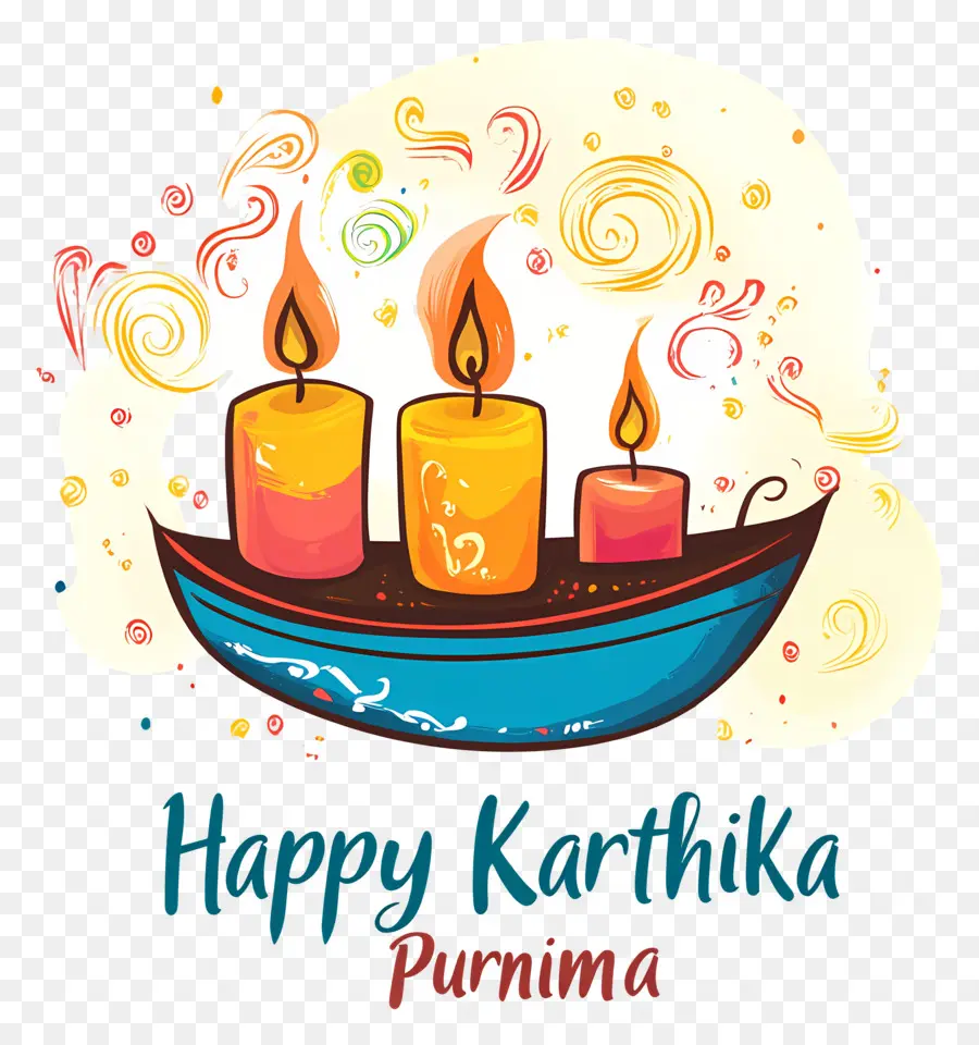 Joyeux Karthika Purnima，Bateau Avec Trois Bougies PNG