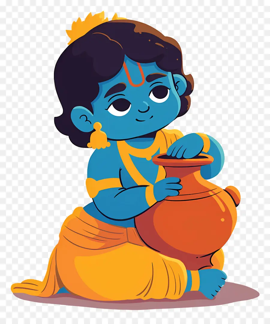 Bébé Krishna，Enfant Bleu Avec Pot PNG