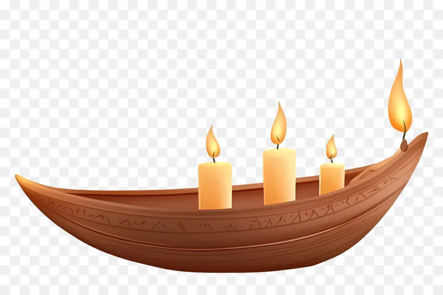 Joyeux Karthika Purnima，Bateau à Bougies En Bois PNG