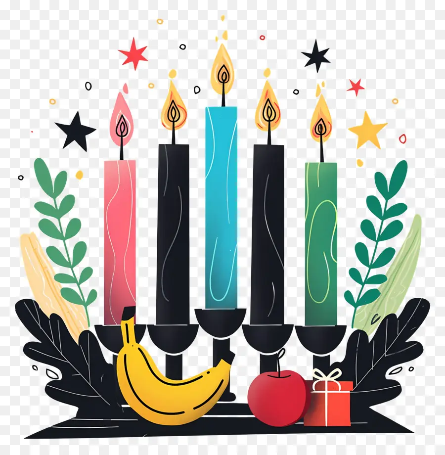 Joyeux Kwanzaa，Bougies Et Fruits Colorés PNG