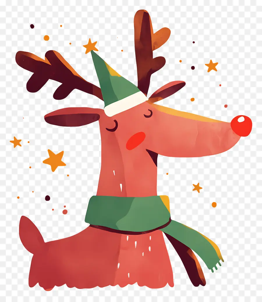 Cerf De Noël，Renne Avec Bonnet De Noel PNG