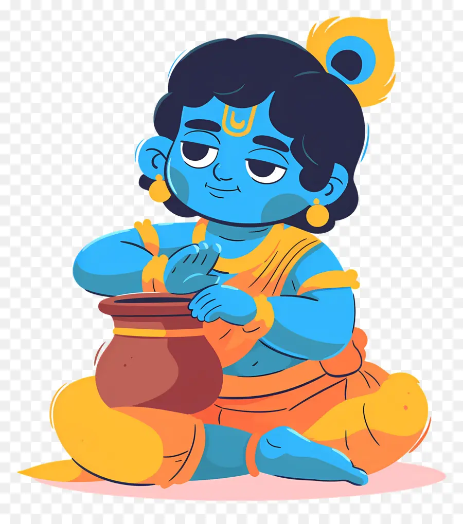 Bébé Krishna，Enfant Bleu Avec Pot PNG