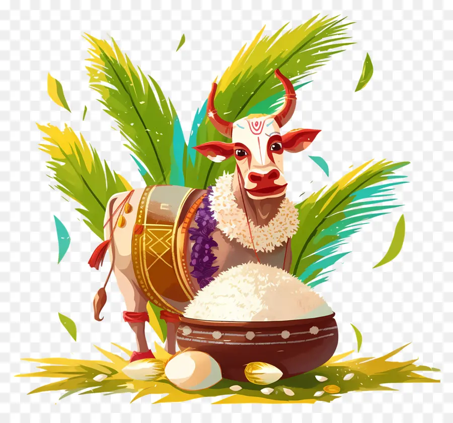 Pongal，Illustration De Vache Festive PNG