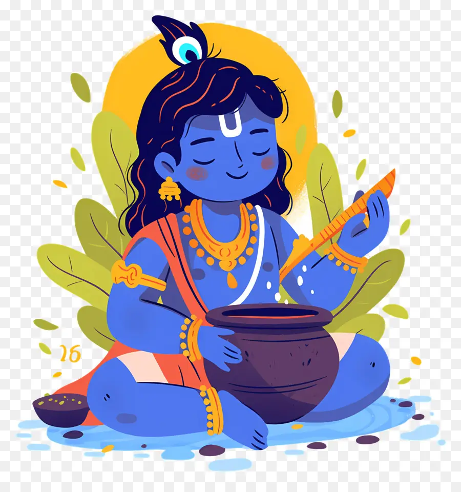 Bébé Krishna，Enfant Bleu Avec Pot PNG