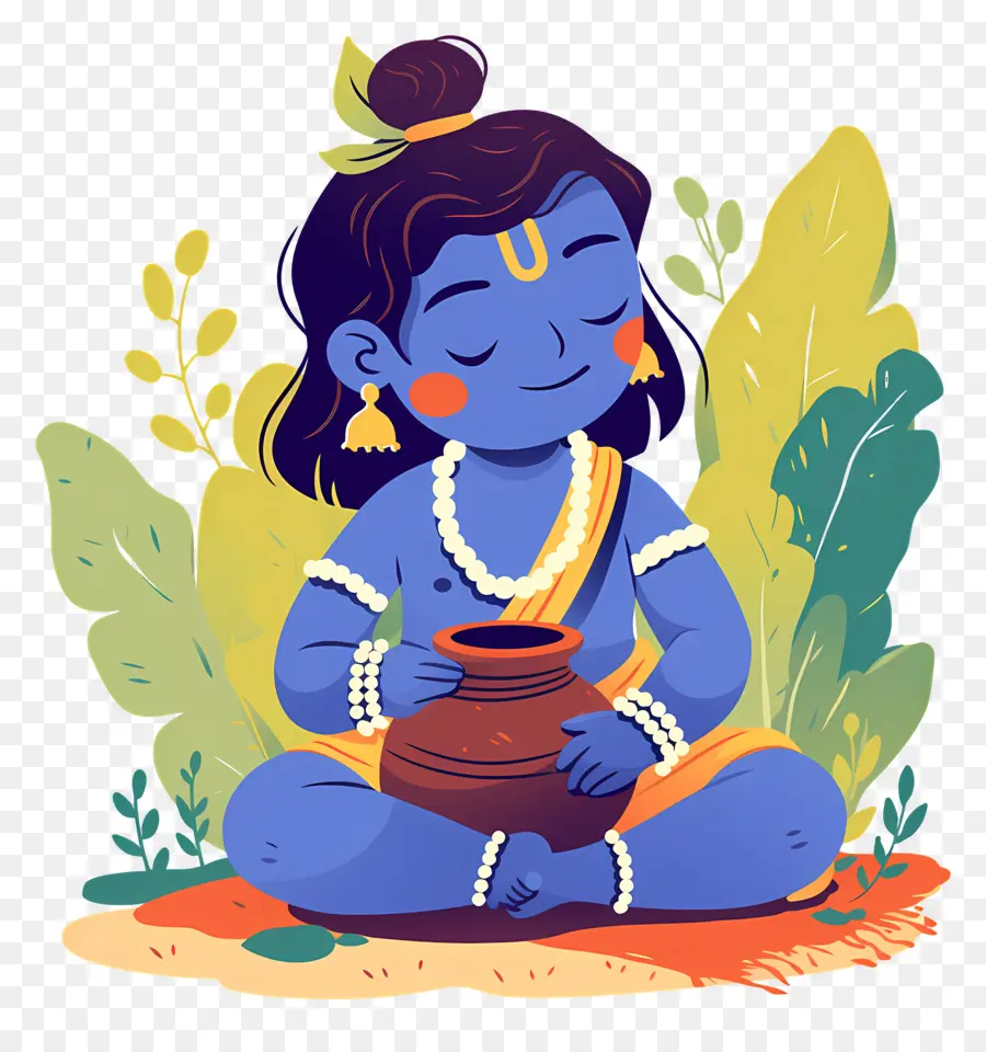 Bébé Krishna，Enfant Bleu Avec Pot PNG