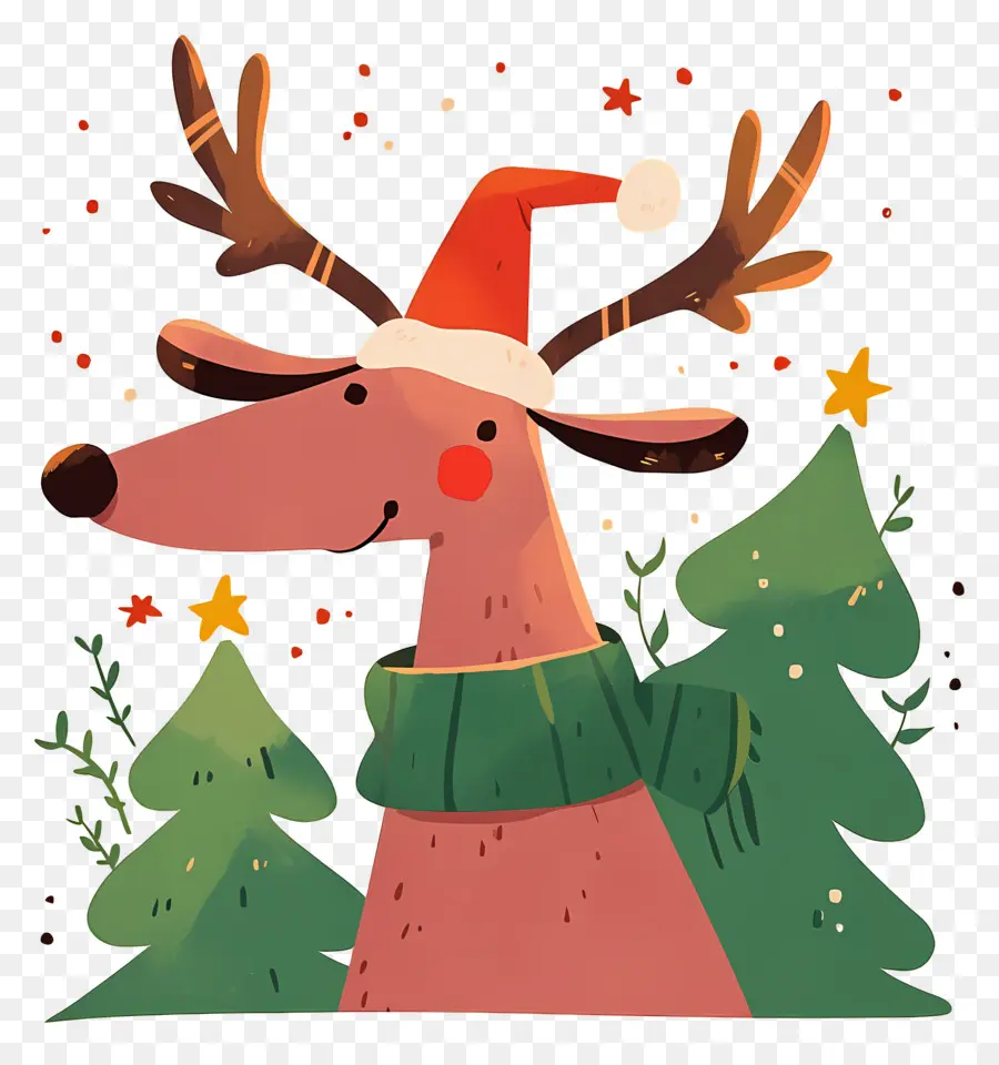 Cerf De Noël，Renne Avec écharpe PNG