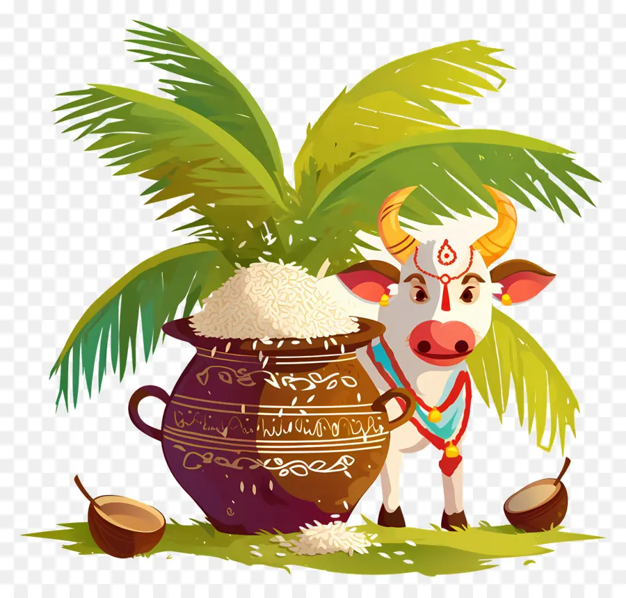 Pongal，Vache Et Pot PNG