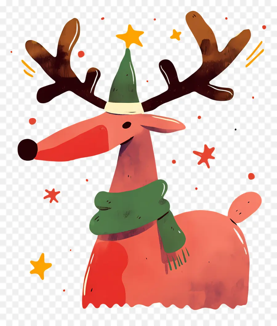 Cerf De Noël，Renne Avec Bonnet De Noel PNG