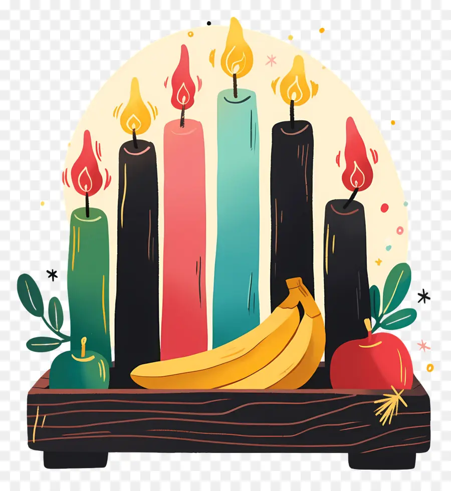 Joyeux Kwanzaa，Bougies Et Fruits Colorés PNG