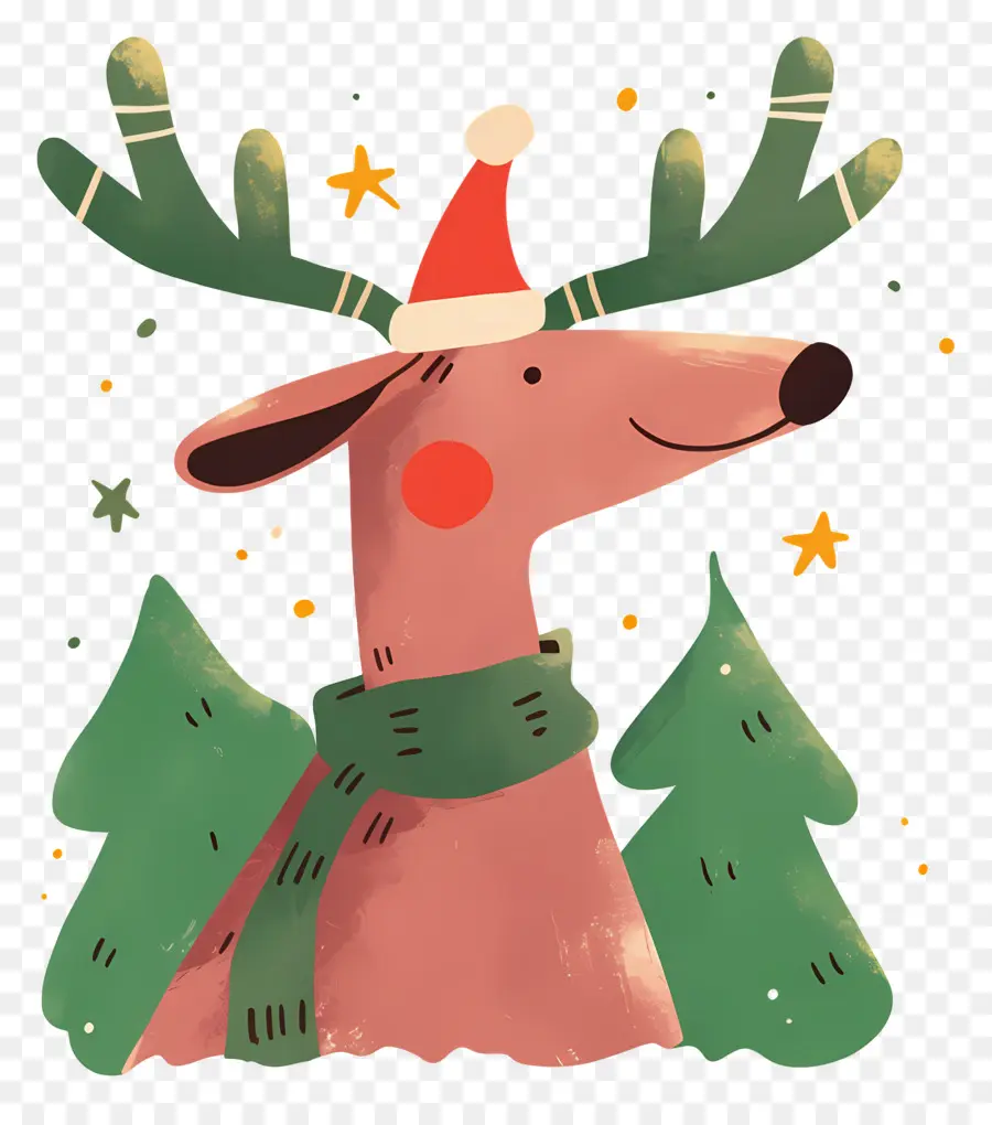 Cerf De Noël，Renne Avec écharpe PNG