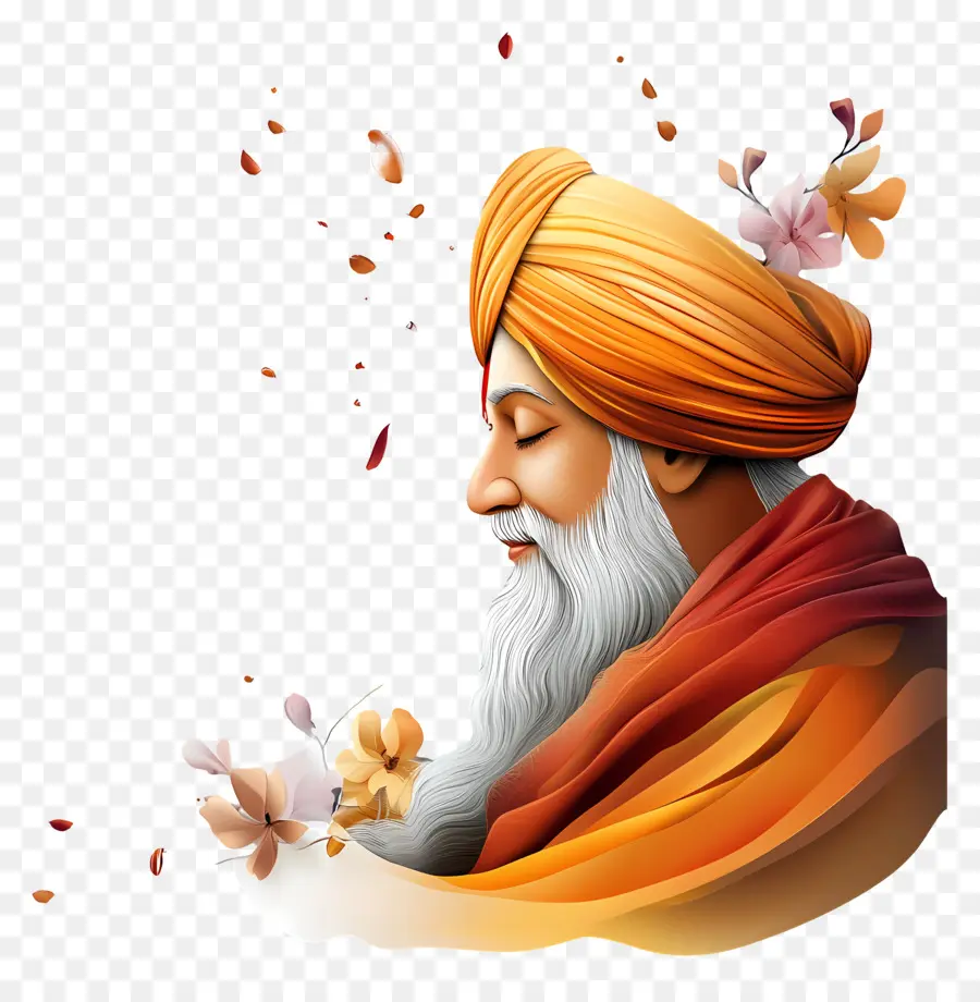 Gourou Nanak Jayanti，Homme Avec Des Fleurs PNG