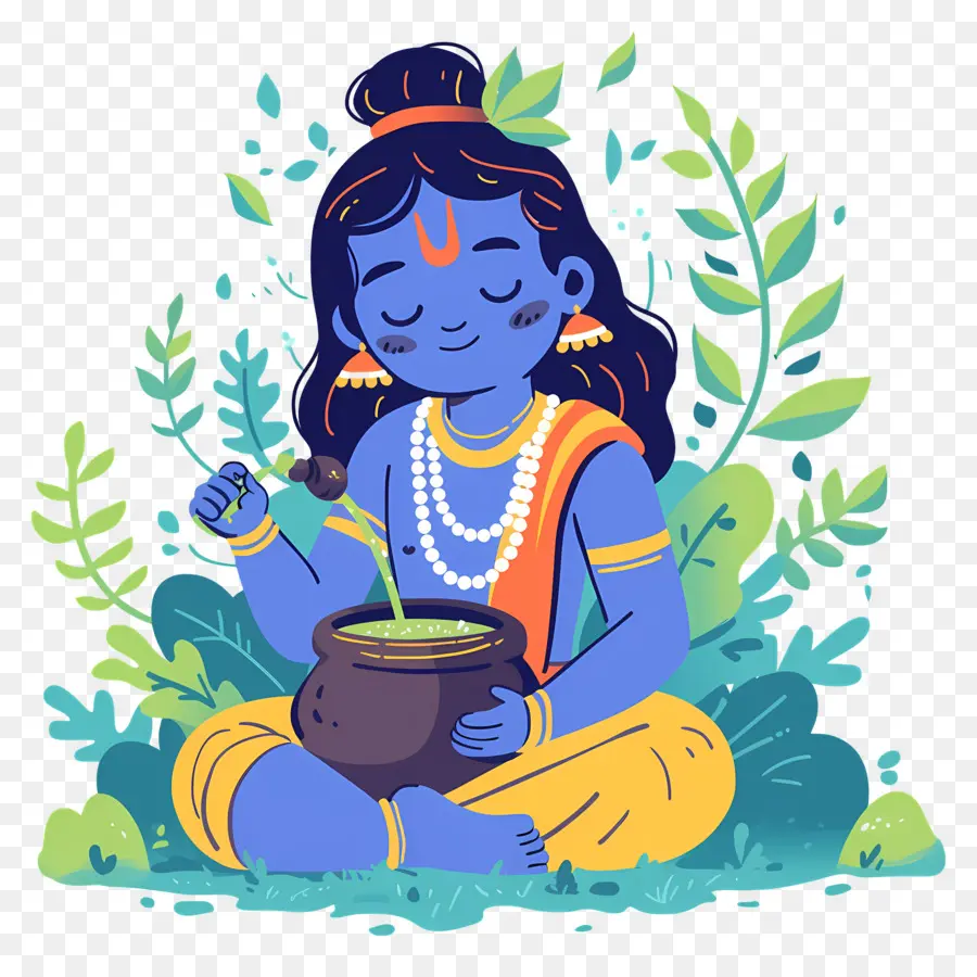 Bébé Krishna，Enfant Bleu Avec Pot PNG