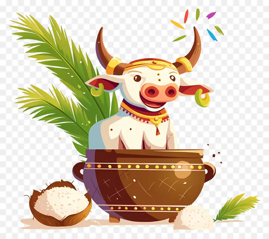 Pongal，Vache Avec Pot De Riz PNG