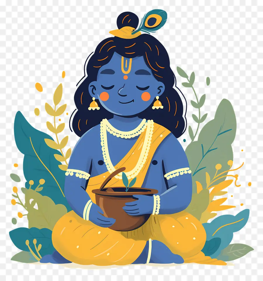 Bébé Krishna，Enfant Bleu Avec Pot PNG