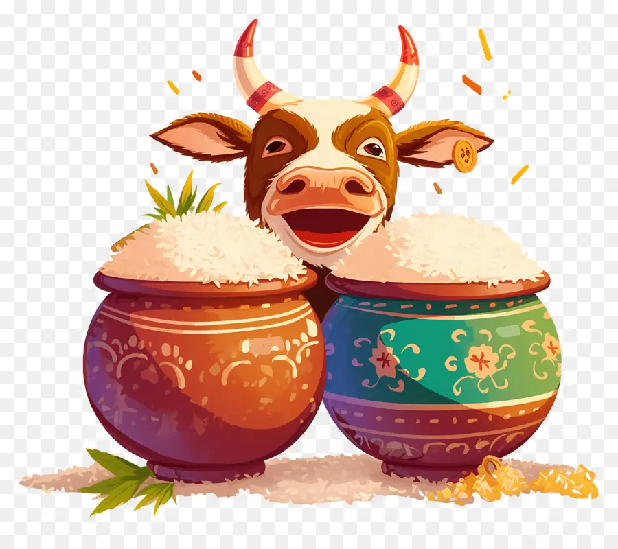 Pongal，Vache Avec Pot De Riz PNG