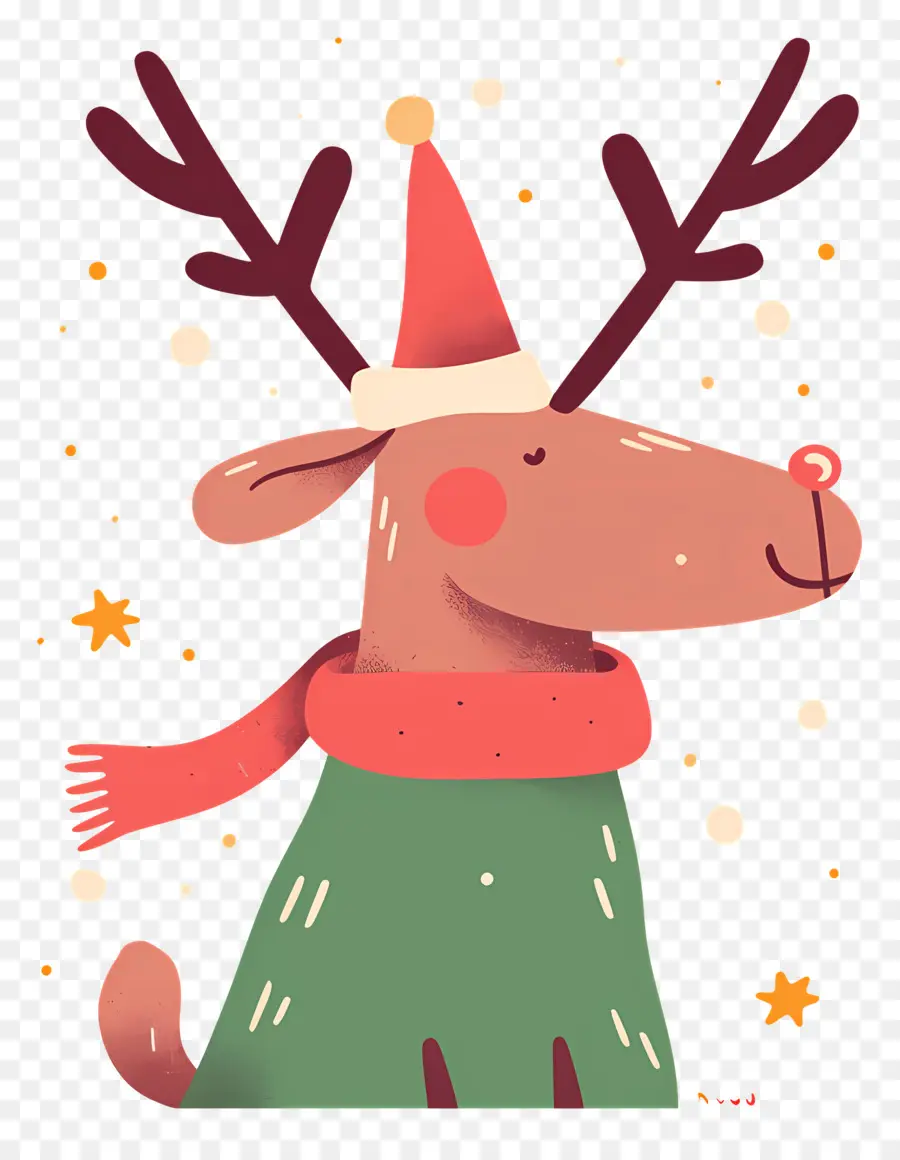 Cerf De Noël，Renne Avec Bonnet De Noel PNG