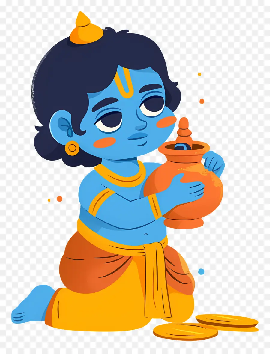 Bébé Krishna，Enfant Bleu Avec Pot PNG